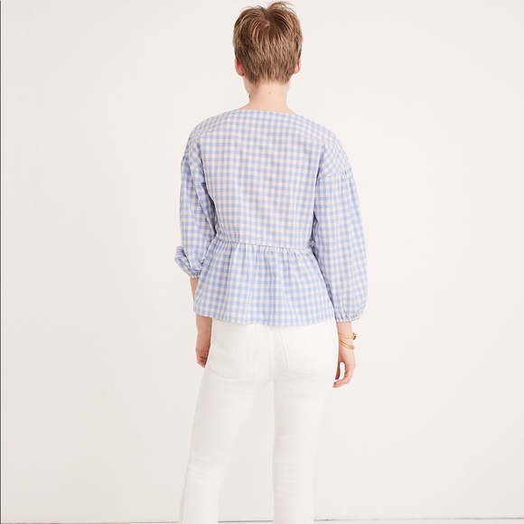 Madewell Bubble-Sleeve Peplum Top in Gingham Check - Picture 3 of 10